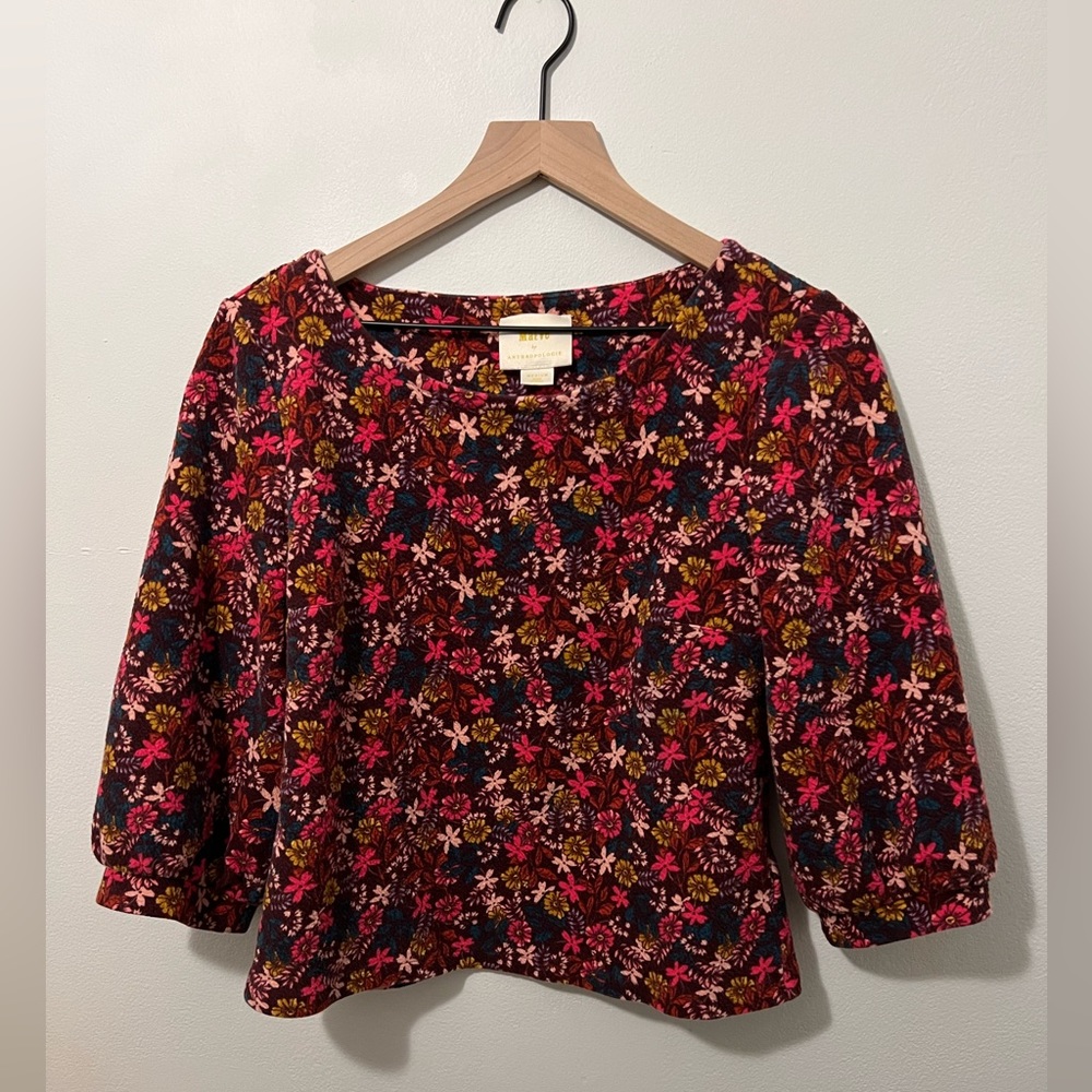 Anthropologie Maeve Floral Top with 3/4 Balloon Sleeve